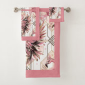 Art Deco Pink Flamingo Bad Handdoek (Insitu)