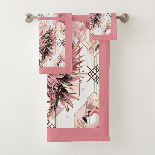 Art Deco Pink Flamingo  Bad Handdoek (Insitu)