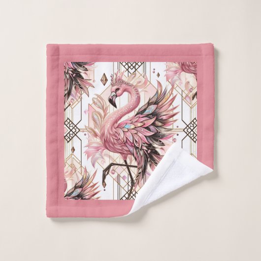 Art Deco Pink Flamingo  Bad Handdoek (Wasdoekje)