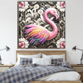 Art Deco Pink Flamingo Canvas Print (Insitu (Slaapkamer))