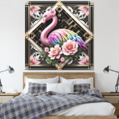 Art Deco Pink Flamingo Canvas Print (Insitu (Slaapkamer))