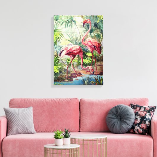 Art Deco Pink Flamingos Canvas Afdruk (Insitu (Woonkamer))