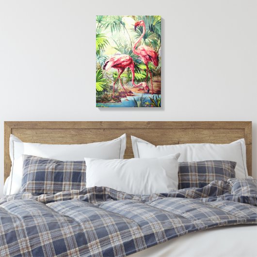 Art Deco Pink Flamingos Canvas Afdruk (Insitu (Slaapkamer))