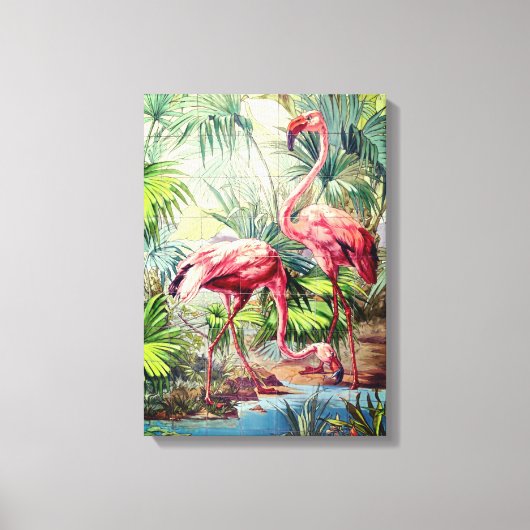 Art Deco Pink Flamingos Canvas Afdruk (Voorkant)