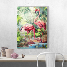 Art Deco Pink Flamingos Canvas Afdruk