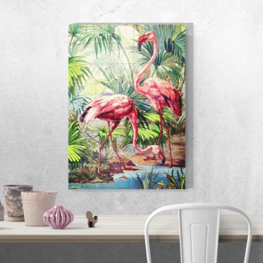 Art Deco Pink Flamingos Canvas Afdruk