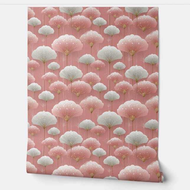 Art Deco Pink Flowers Behang (Afrollen)