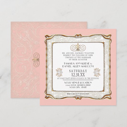 Art Deco Pink Gold Nouveau Gatsby Elegant Wedding Kaart (Voorkant / Achterkant)