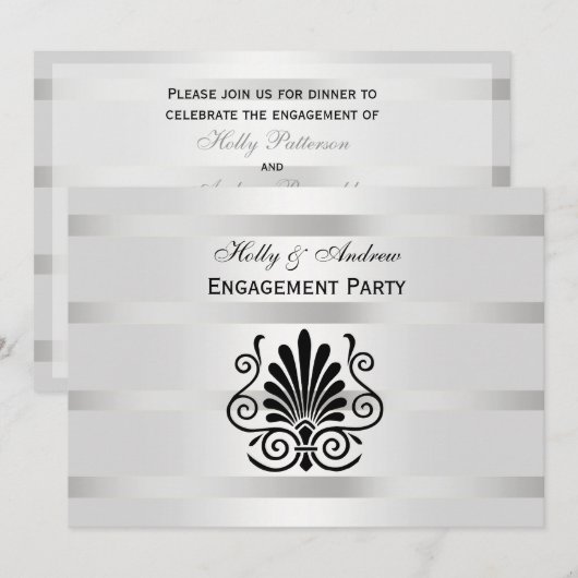  Art Deco Plume Black Verloving Kaart (Voorkant / Achterkant)