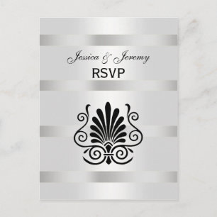  Art Deco Plume Black White RSVP 1 Uitnodiging Briefkaart