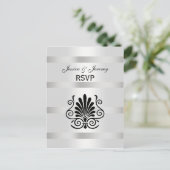Art Deco Plume Black White RSVP 1 Uitnodiging Briefkaart (Staand voorkant)