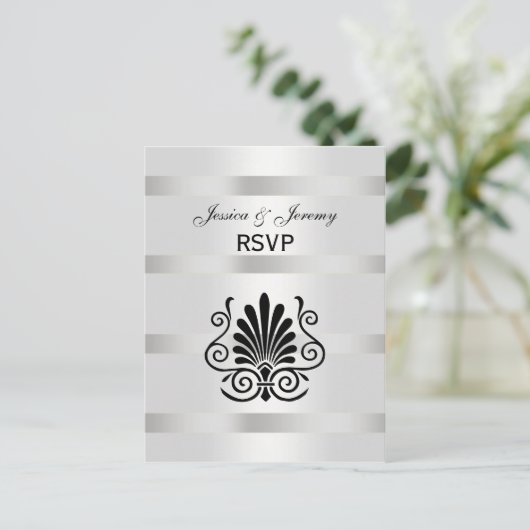  Art Deco Plume Black White RSVP 1 Uitnodiging Briefkaart (Staand voorkant)