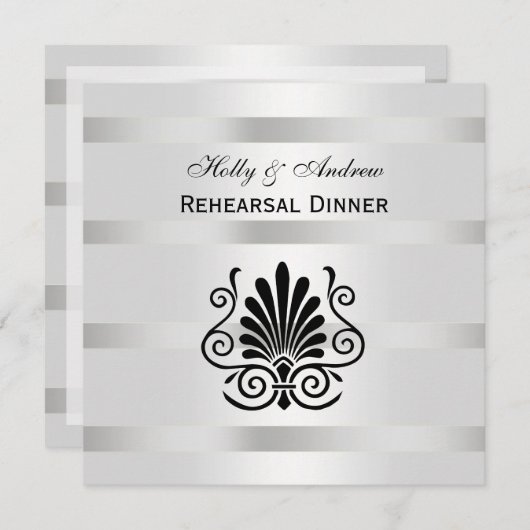 Art Deco Plume Blk White SQ Rehearsal Din Kaart (Voorkant / Achterkant)