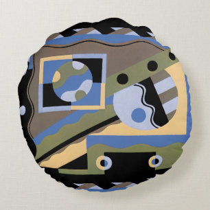 Art Deco Pochoir Jazz Cubisme Patroon uit het verl Rond Kussen
