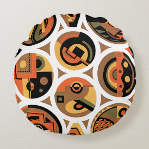 Art Deco Pochoir Jazz Geometrische Cirkels Antiek Rond Kussen