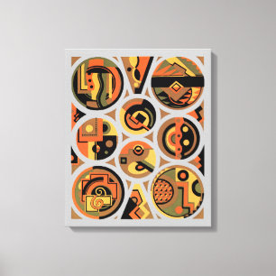 Art Deco Pochoir Jazz Geometrische Cirkels uit het Canvas Afdruk