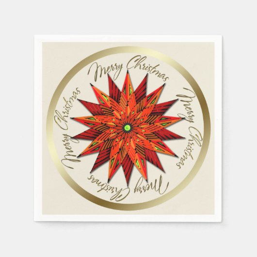 Art Deco Poinsettia kerstpapier Napkins Servet (Voorkant)
