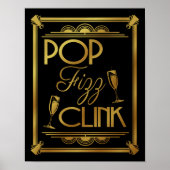 Art Deco POP FIZZ CLINK GOLD kleurverandering B/G Poster (Voorkant)