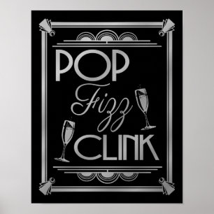 Art Deco POP FIZZ CLINK SILVER kleurverandering B/ Poster