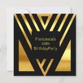 ART DECO Popular 60th Birthday Party Gold Black Kaart (Achterkant)