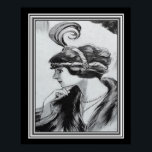 Art Deco Portrait of a Flapper ca.1920 - 16 x 20 Poster<br><div class="desc">Unieke Kunstontwerp voor houtskool Afdruk met de titel "Portret van een Flapper" ca. 1920</div>
