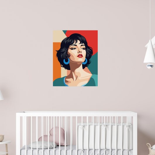 Art Deco Portret met geometrische achtergrond Poster (Kinderkamer 2)