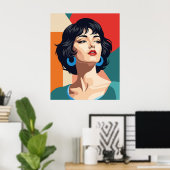 Art Deco Portret met geometrische achtergrond Poster (Thuiskantoor)