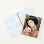 Art Deco Portret van Lady en White Cat Notitieboek (Binnen)