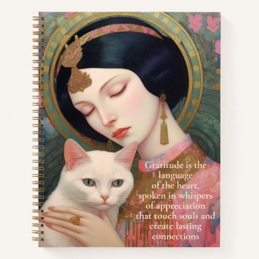  Art Deco Portret van Lady en White Cat Notitieboek (Voorkant)
