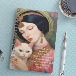  Art Deco Portret van Lady en White Cat Notitieboek