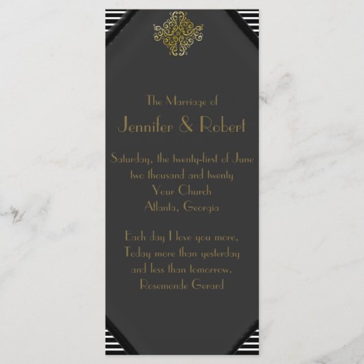 Art Deco Posh Wedding Programme Programmakaart (Voorkant)