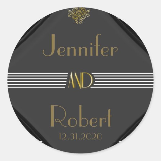 Art Deco Posh Wedding Ronde Sticker (Voorkant)