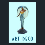 Art Deco Poster<br><div class="desc">A classic Art Deco poster from the era of cool design and style. The metal statue is a female figure with a large headdress standing tall and regal.</div>