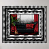 Art Deco Poster Silver Red Black Sofa Cat (Voorkant)