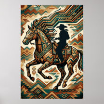 Art Deco-poster van paard en ruiter - Geometrische