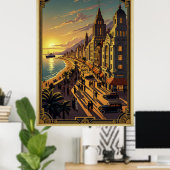 Art Deco Poster van Seaside Cityscape (Thuiskantoor)