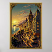 Art Deco Poster van Seaside Cityscape (Voorkant)