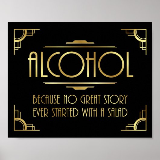 Art Deco Print GATSBY ALCOHOL Quote Sign (Voorkant)