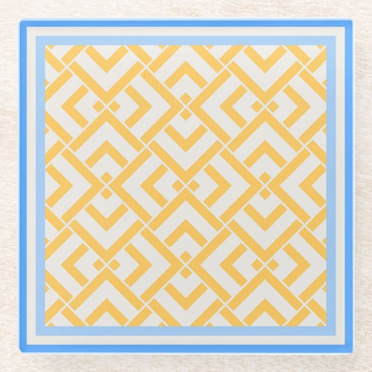 Art deco print in levendige kleuren geel glazen onderzetter (Voorkant)