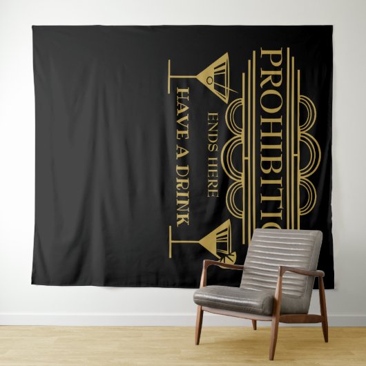 Art deco PROHIBITIE huwelijksfoto booth achtergron Wandkleed (In Situ (horizontaal))