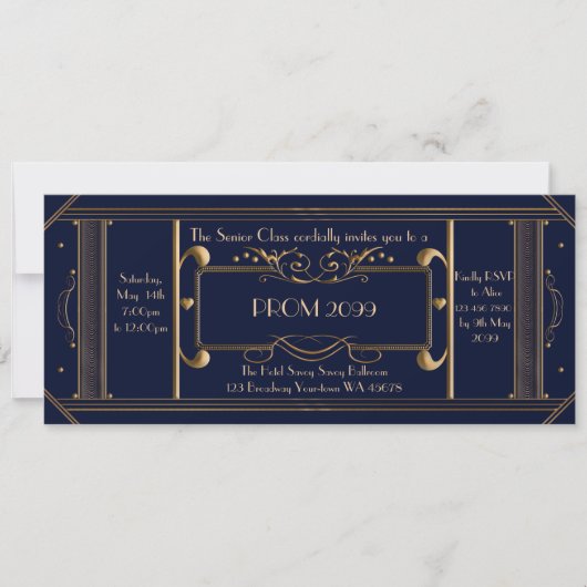 art deco prom ticket, junior prom, senior prom, ma kaart (Voorkant)
