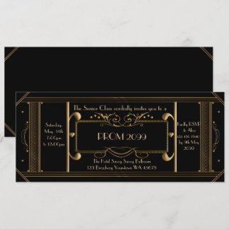art deco prom ticket, junior prom, senior prom, zw kaart