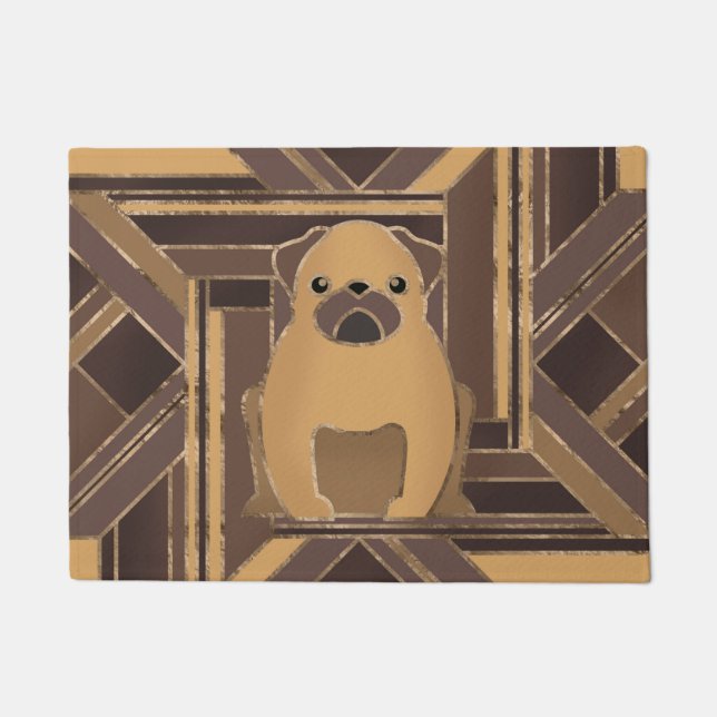 Art Deco Pug dog - Pastel Gold Deurmat (Voorkant)