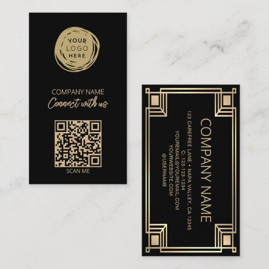 Art Deco QR Code Business Logo Visitekaartje (Voorkant / Achterkant)
