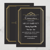 Art Deco Quinceanera Birthday Party Invite Gold 15 Kaart (Voorkant / Achterkant)