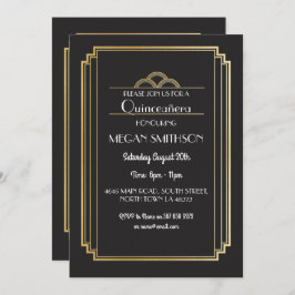 Art Deco Quinceanera Birthday Party Invite Gold 15 Kaart