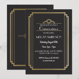 Art Deco Quinceanera Birthday Party Invite Gold 15 Kaart