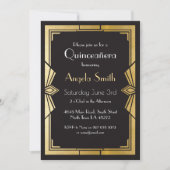 Art Deco Quinceanera Party Gatsby Black Invite 15 Kaart (Voorkant)