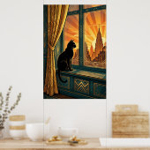 Art Deco raamdorpel starende kat muur kunst Poster (Keuken)