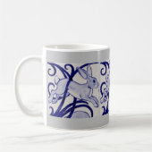 Art Deco Rabbit Hare Blue White Gray Monogram Koffiemok (Links)
